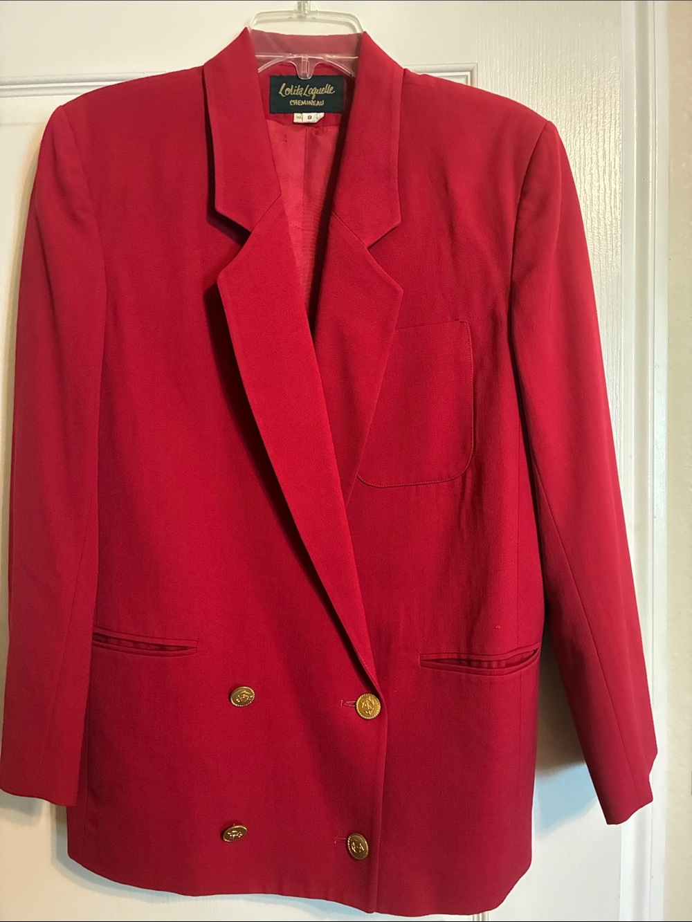 Lolita Laquelle Red Double-Breasted Blazer with Gold Buttons